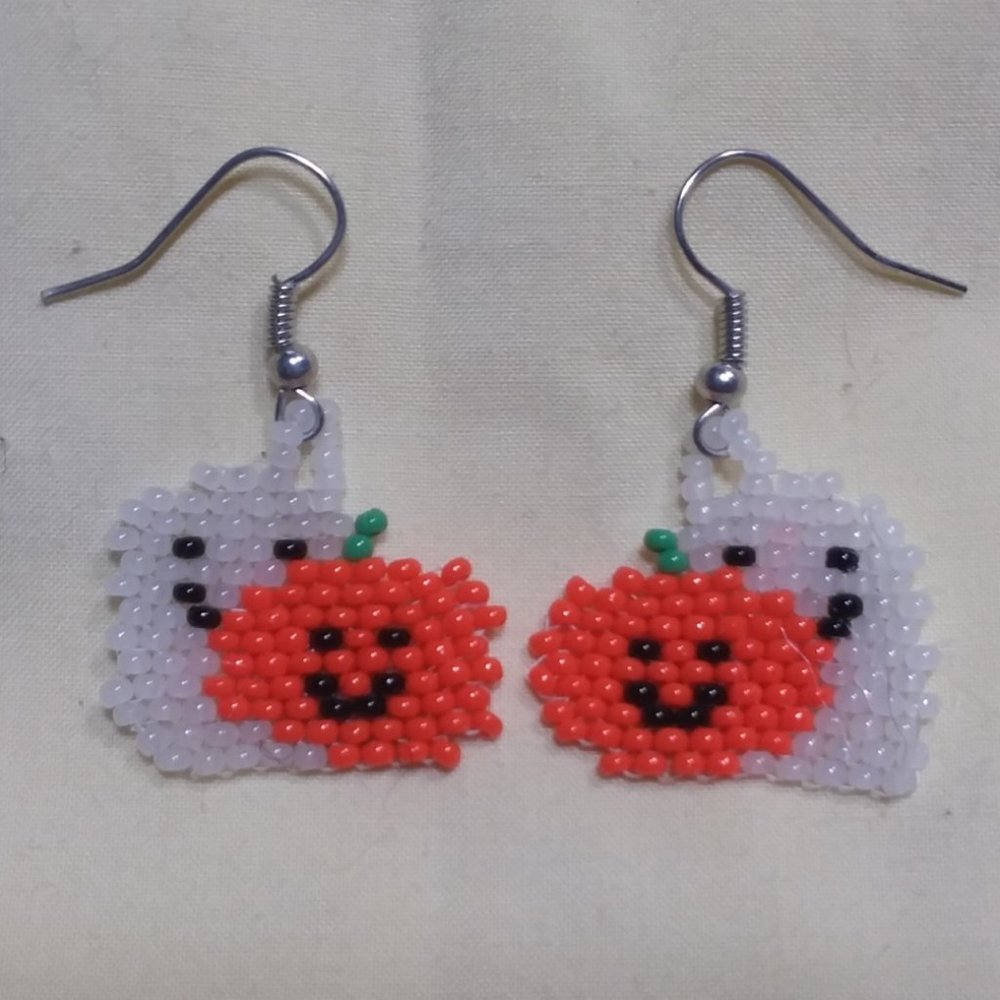 Ghost and Pumpkin Seed Bead Earrings